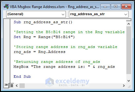 VBA code for displaying range address as a string.