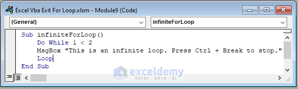 Code Image of an Infinite Loop in Excel VBA