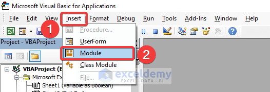 Insert Module in the Excel VBA window