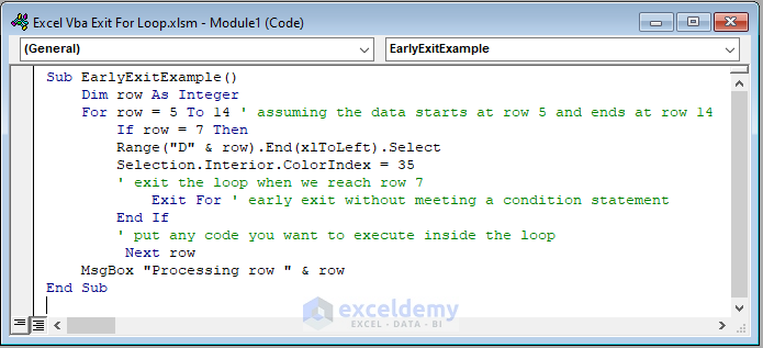 Code Image of Exit a Loop Early