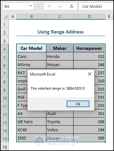 Target Address Example How to Show Range Address with MsgBox in Excel VBA