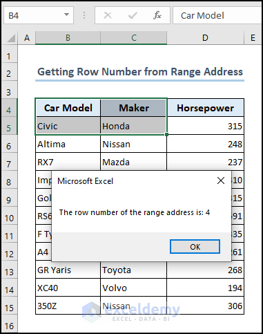 MsgBox showing the row number of the range address