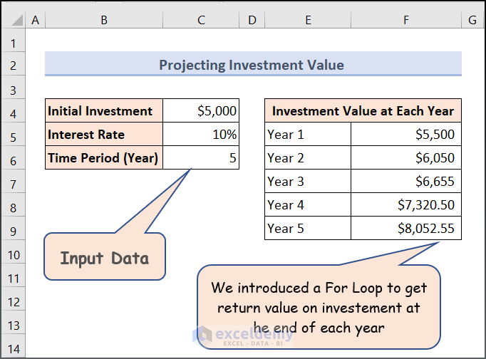 Input data and output data for financial modeling