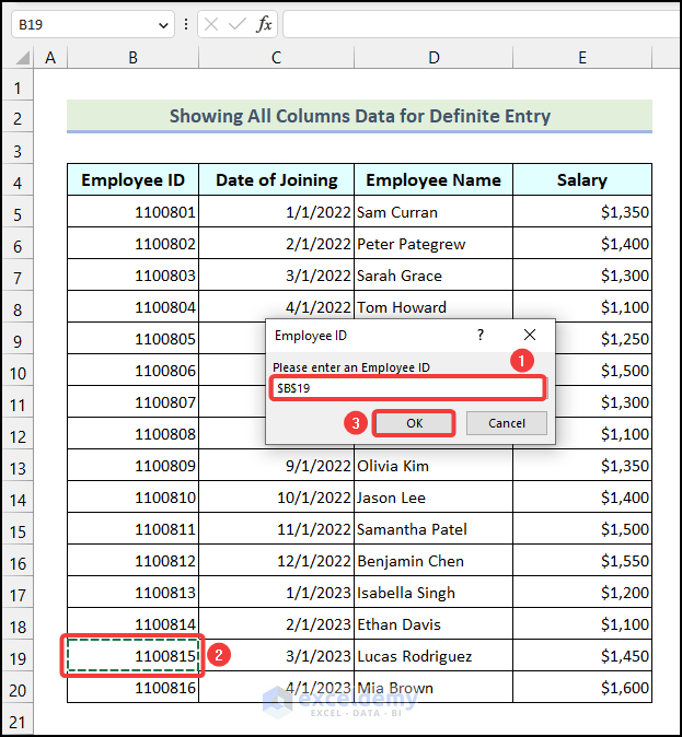 Choosing Cell to Insert Employee ID