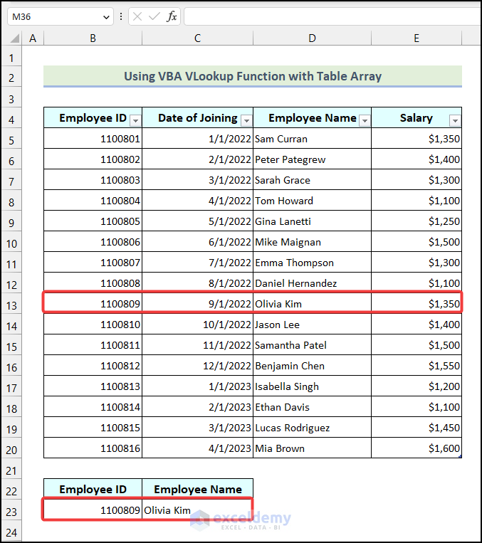 Finding Employee Name from Table Array