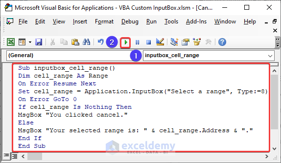 VBA code for selecting cell range inside an InputBox