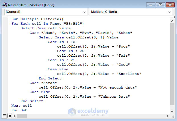 How to Use Nested Select Case with VBA in Excel (3 Examples)