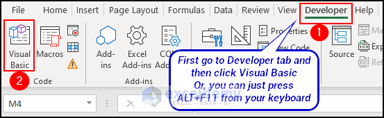 opening visual basic in Excel Developer tab)
