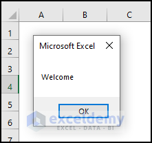 Created VBA MsgBox in Excel