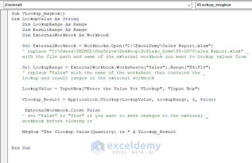 Code for Employing VBA VLookup Function with InputBox