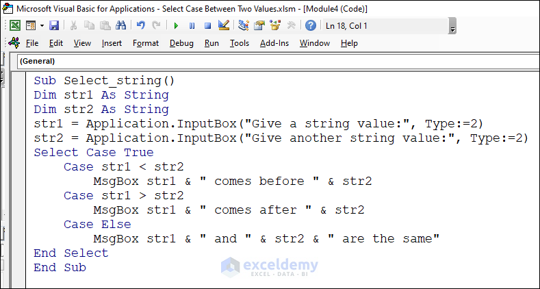 Code to use Select Case for String