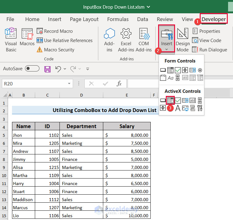 Inserting Combo Box from ActiveX Controls