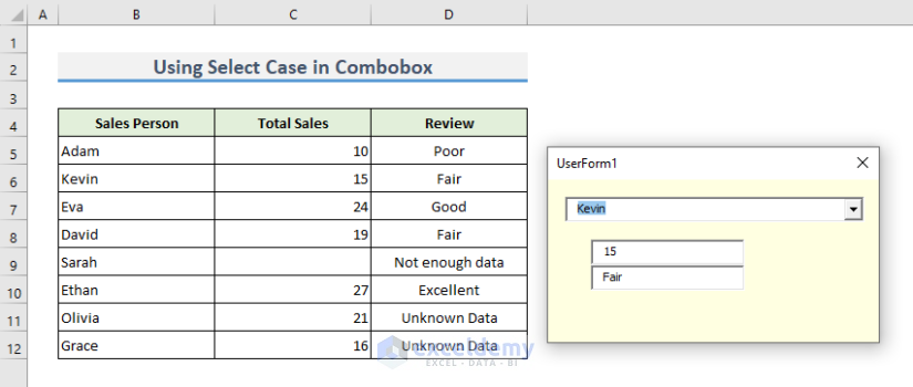 Vba Code for Using Select Case in Combobox.