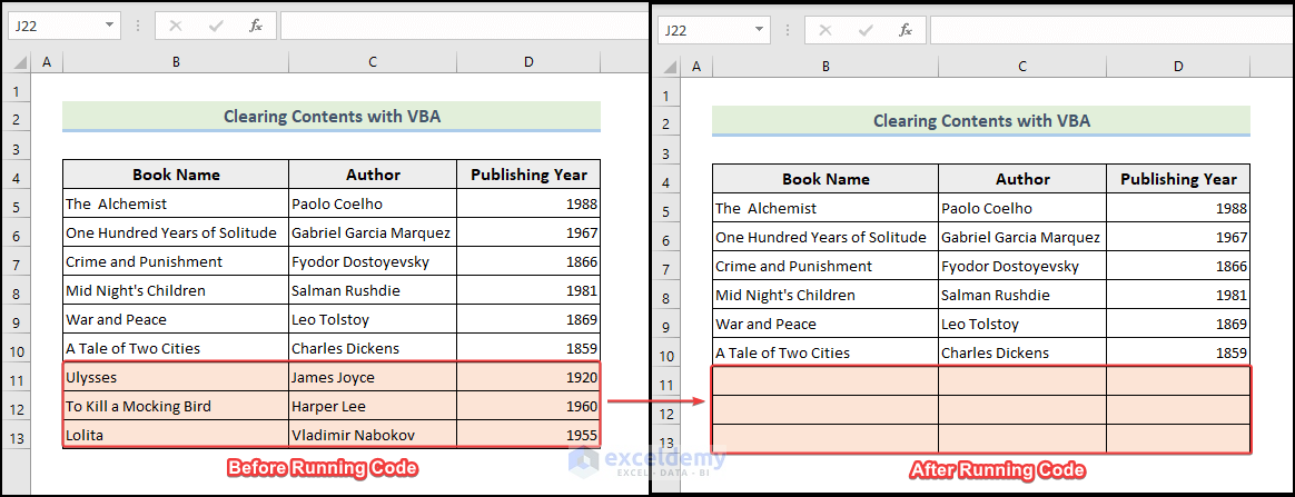 Result to Clear Contents in Excel VBA