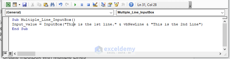 VBA Code to Create InputBox with Multiple Lines