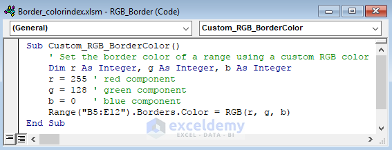 VBA code to Use Custom RGB Color in Border