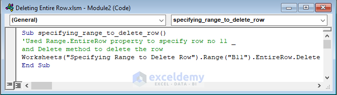 VBA Code to Delete Entire Row by Specifying Range