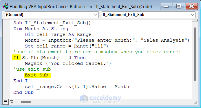 Code to use If ElseIf statement to Exit Sub Procedure
