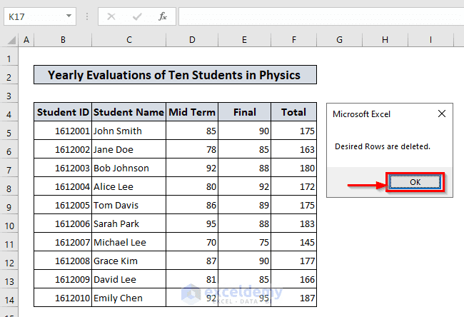 Output of Delete Multiple Rowa in Another Sheet