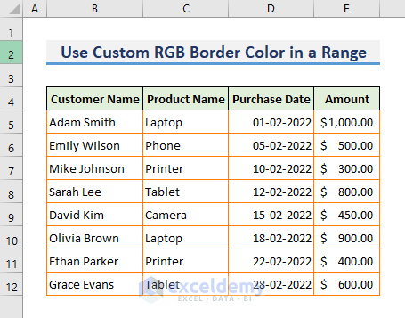 Alt Text: Using Custom RGB Border Color in a Range