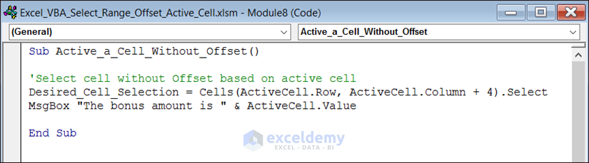 VBA to Select Cell Based on Active Cell Without Offset