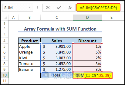 SUM of cells using the SUM array formula