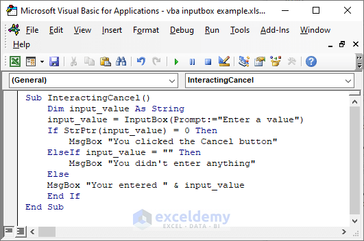VBA Code for Creating Customized Dialog Boxes Using InputBox