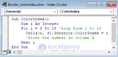 VBA code to Set ColorIndex List.