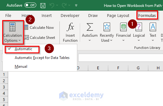 Checking if Automatic Option is Enabled when open workbook event not working in Excel 
