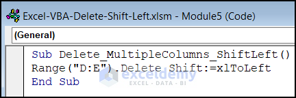 VBA code to delete and shift left for multiple columns