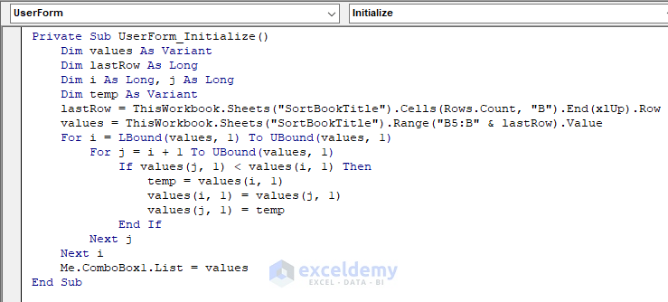 Code for sorting ComboBox list alphabetically in Visual Basic
