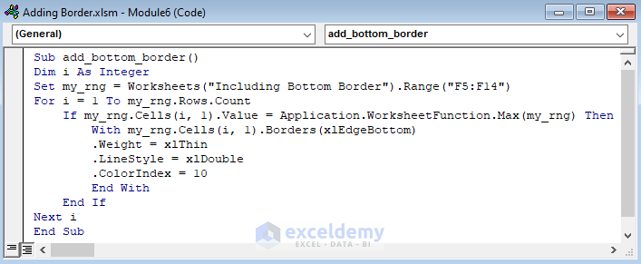 VBA Code for Adding Bottom Border