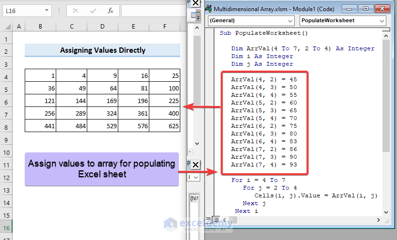 VBA multidimensional array for assigning values directly from code