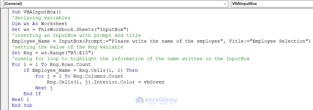 VBA Code with Input Taken from InputBox