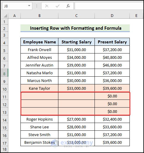 inserting row with formatting and formula