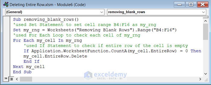 VBA Code to Delete Blank Row in Excel