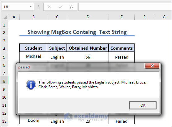 Overview of  Showing MsgBox Containing Text Strings as criteria