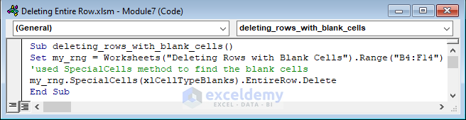 VBA Code to Delete Entire Row If It Has Blank Cells