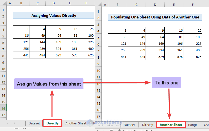 Assign values to an array from one sheet to populate another