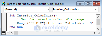 VBA code to Set Interior Colors in Excel VBA