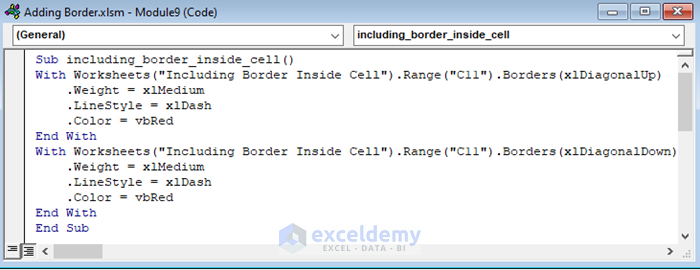 VBA Code for Adding Border Inside Cell in Excel