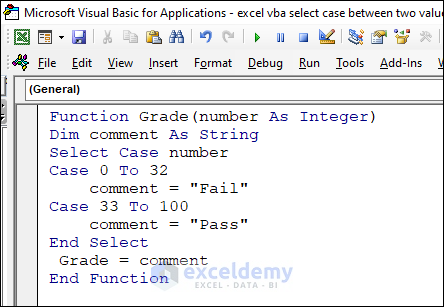 Code for Select Case Function