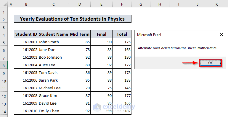 Output of Delete Alternate Rows in Another Sheet