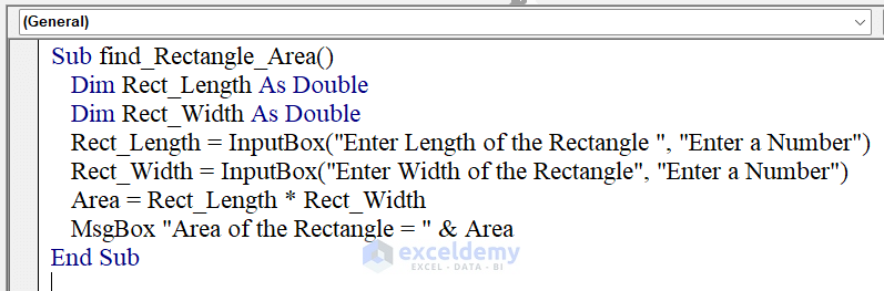 VBA Code for Calculating  Rectangle Area using InputBox