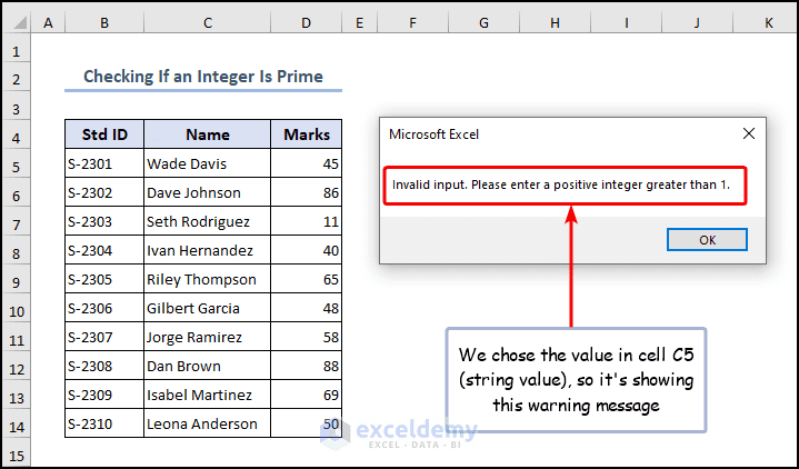 showing error message as we select a string value in the VBA inputbox