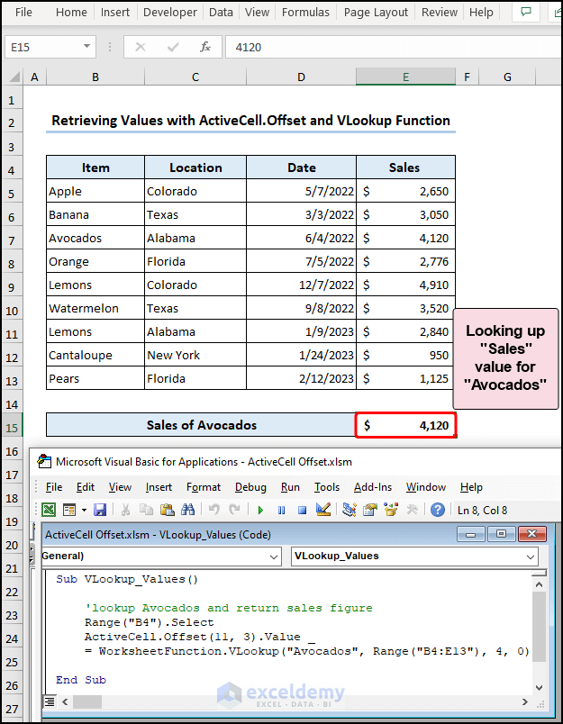 Retrieving value with ActiveCell Offset and VLookup Function