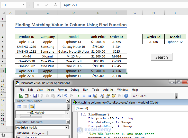 Overview of Finding Matching Value in Column Using Find Function