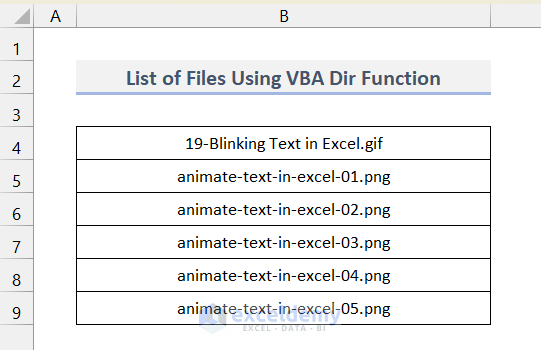 Results After Running VBA Code with Dir Function
