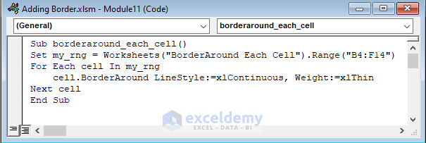 Code for Adding Border Around Each Cell in Range