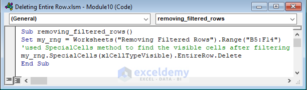 VBA Code to Delete Filtered Rows